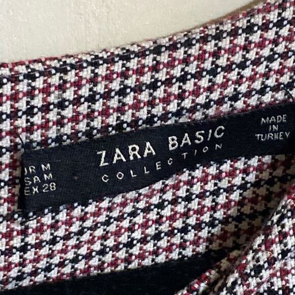 114. Zara Basic MIni Shift Dress Medium Houndstooth Ruffled 3/4 Sleeves Boho - Picture 7 of 9